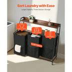 Tall Laundry Hamper With Metal Frame And Wooden Tabletop