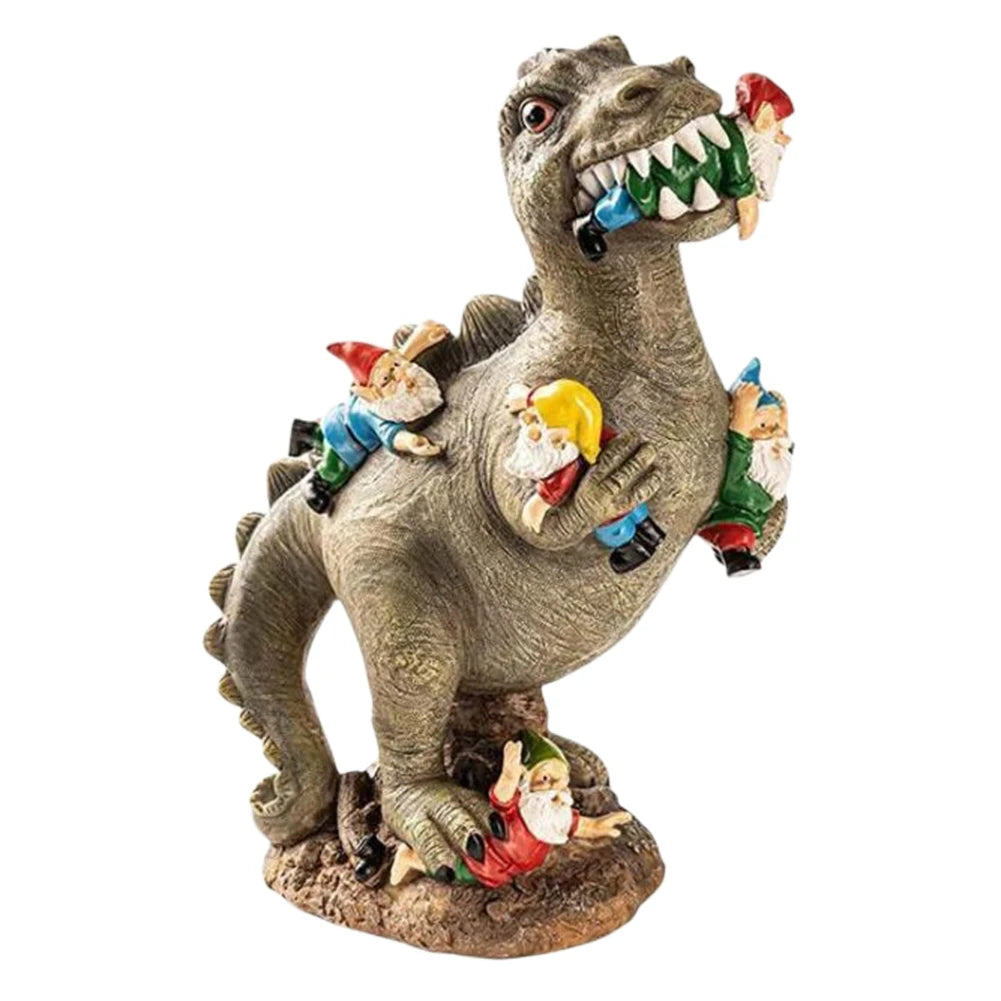 Dinosaur Eating Gnomes Ornaments Handicraft Weatherproof Funny Cute