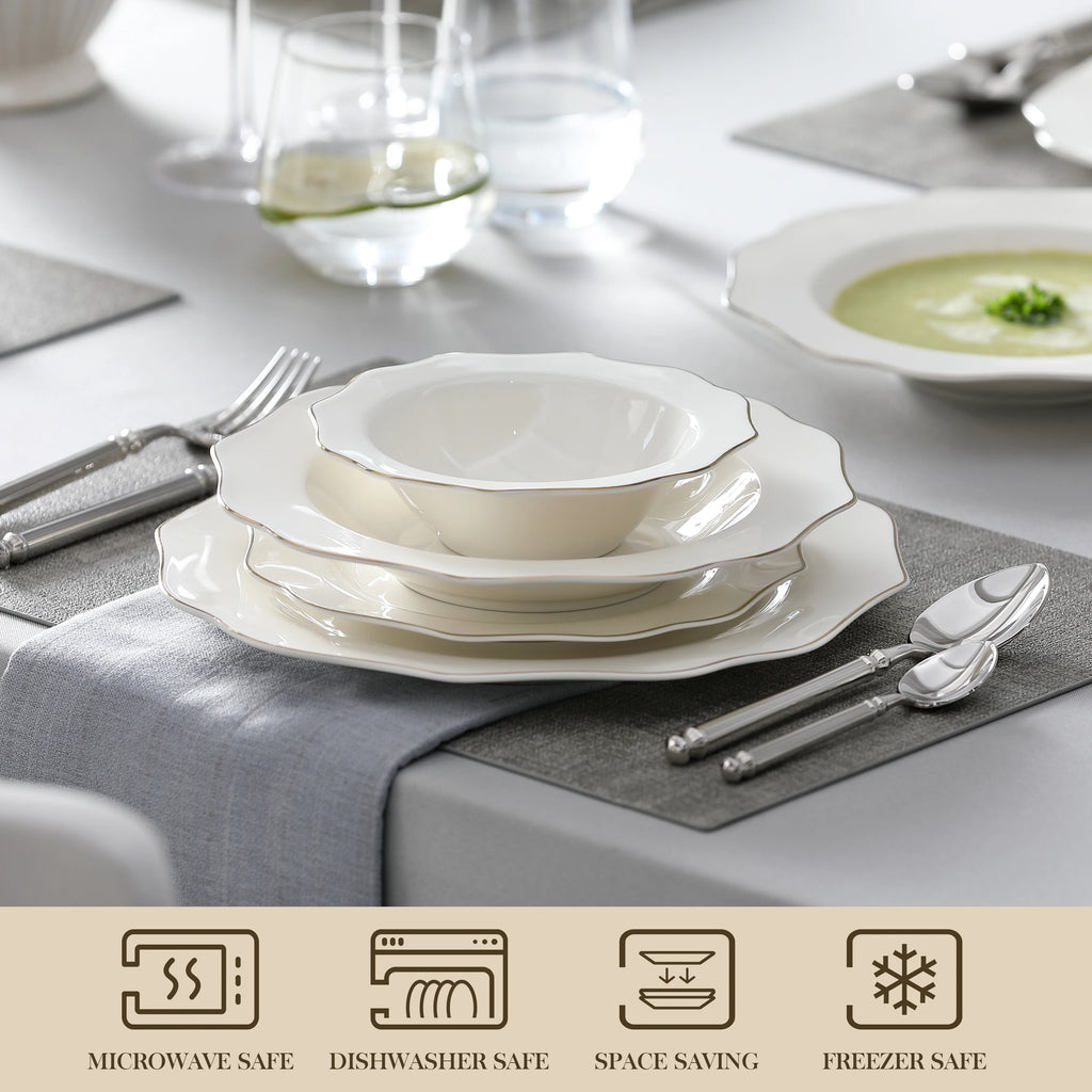 White Porcelain Tableware Set with Bowl, Dinner&Dessert&Soup Plate Set for 4/8