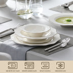 White Porcelain Tableware Set with Bowl, Dinner&Dessert&Soup Plate Set for 4/8