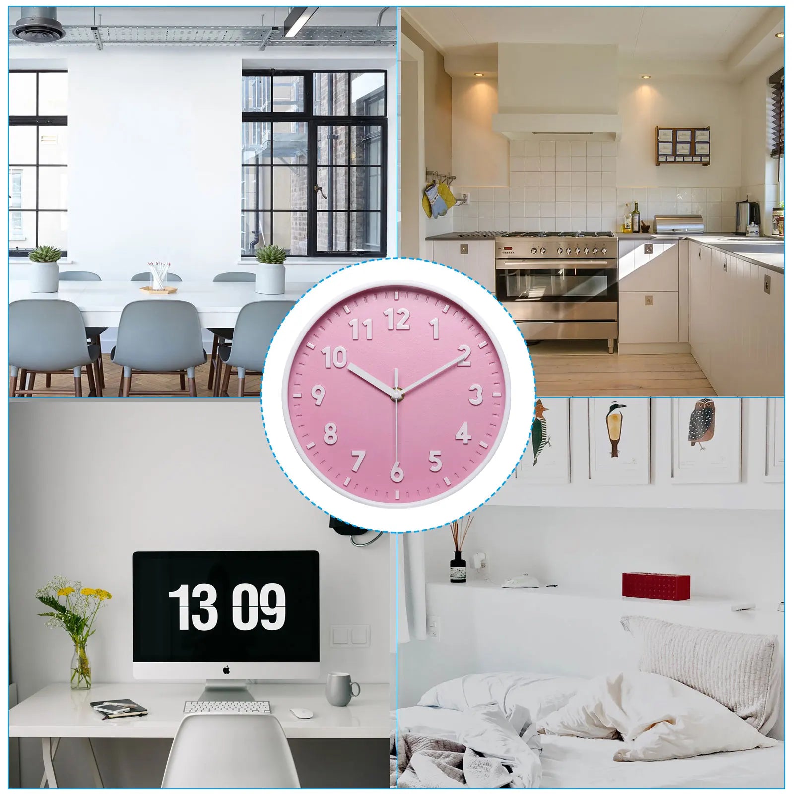 8 Inch Wall Clock 3D Number Quartz Battery Operated Silent Non-Ticking
