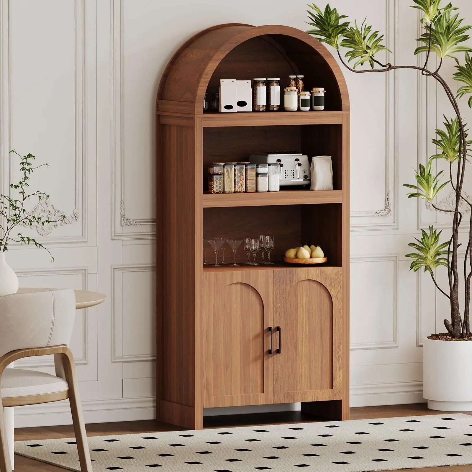Mid Century Modern 5-Tier Storage With Doors & Open Shelves