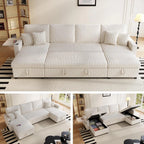 U Shaped Sleeper Sectional Sofa Pull Out Bed Double Storage Chaise USB Small Desktop Living Room 110in Black Customized