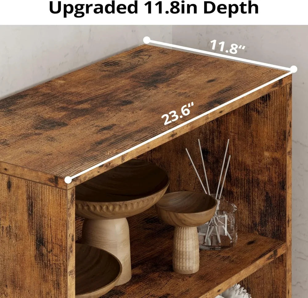 Industrial 5-Shelf Bookcase with Doors, 11.8" Depth