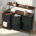 Tall Laundry Hamper With Metal Frame And Wooden Tabletop