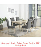 7-Piece Dining Set with Turned-Leg Table and 6 Tufted Chairs