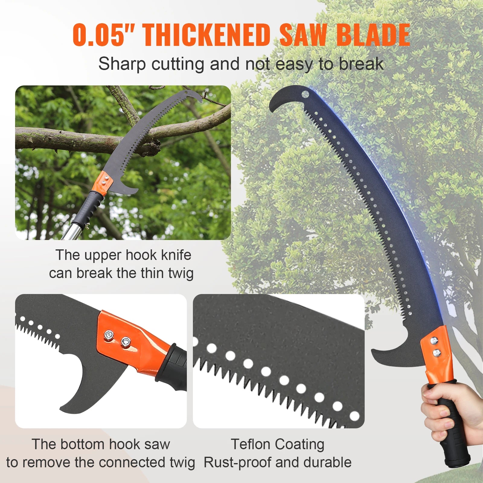Manual Pole Saw Extendable Tree Pruner with Lightweight Aluminum Alloy Handle