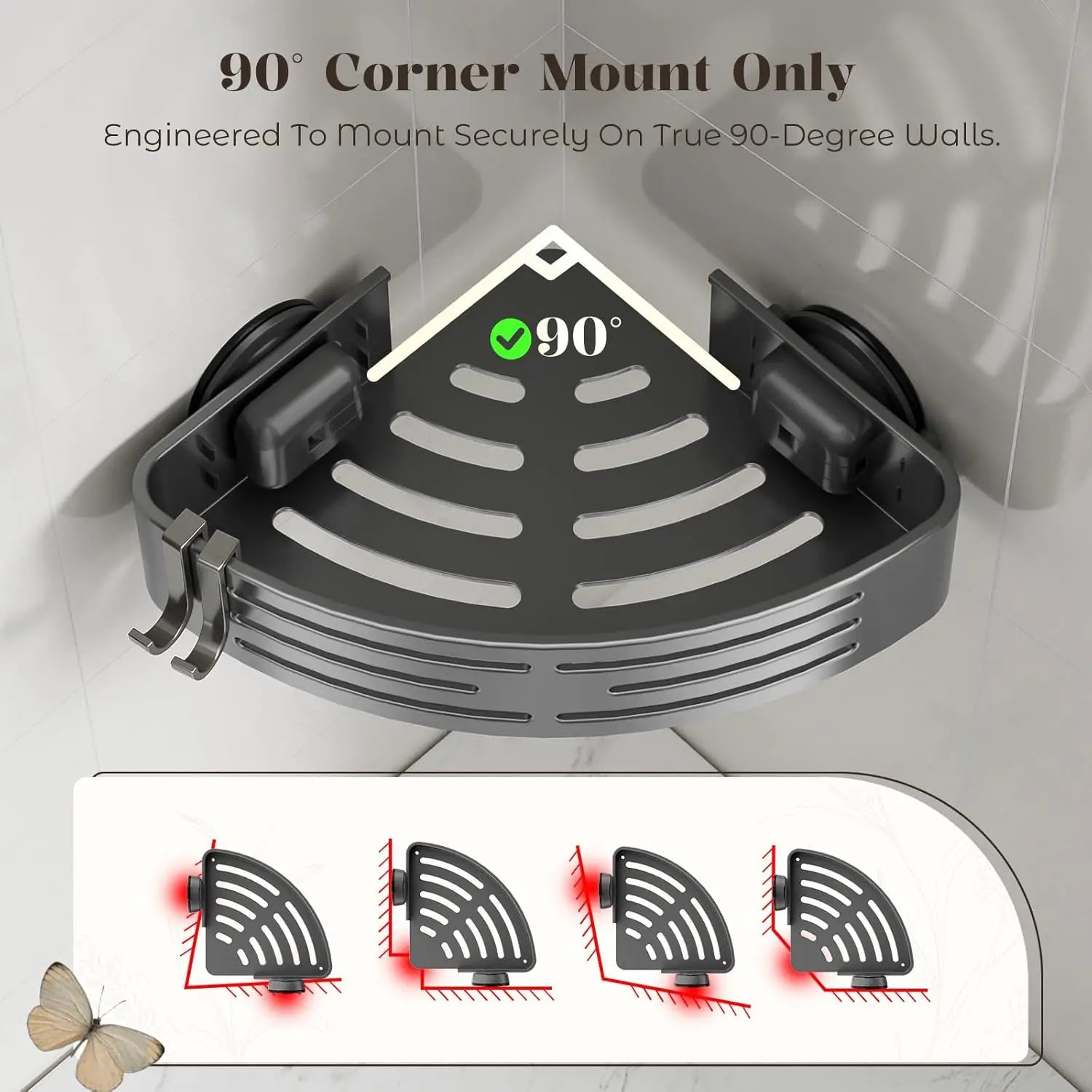 No Drill Suction Corner Basket,Wall Mount Organizer