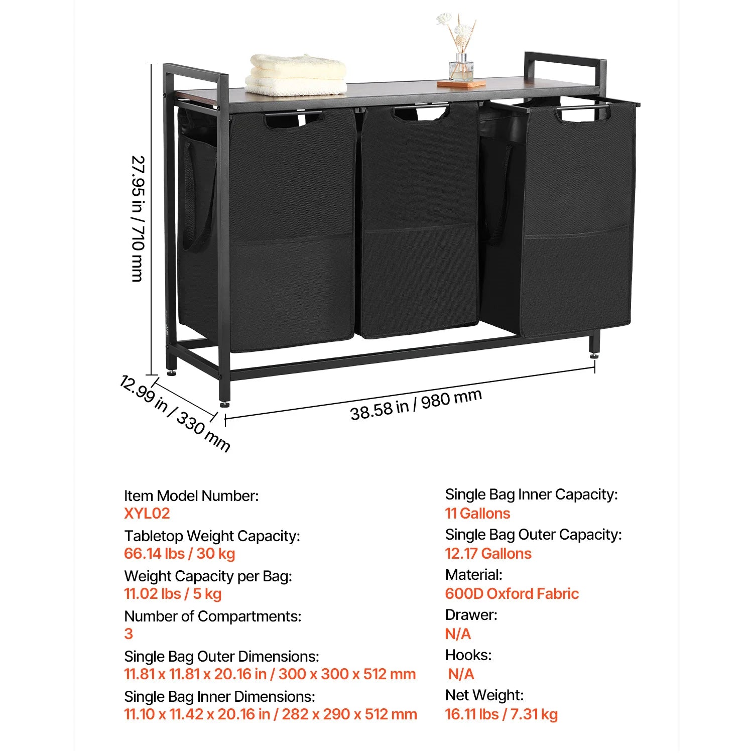 Metal Frame Freestanding Storage Organizer Baskets for Dirty Clothes