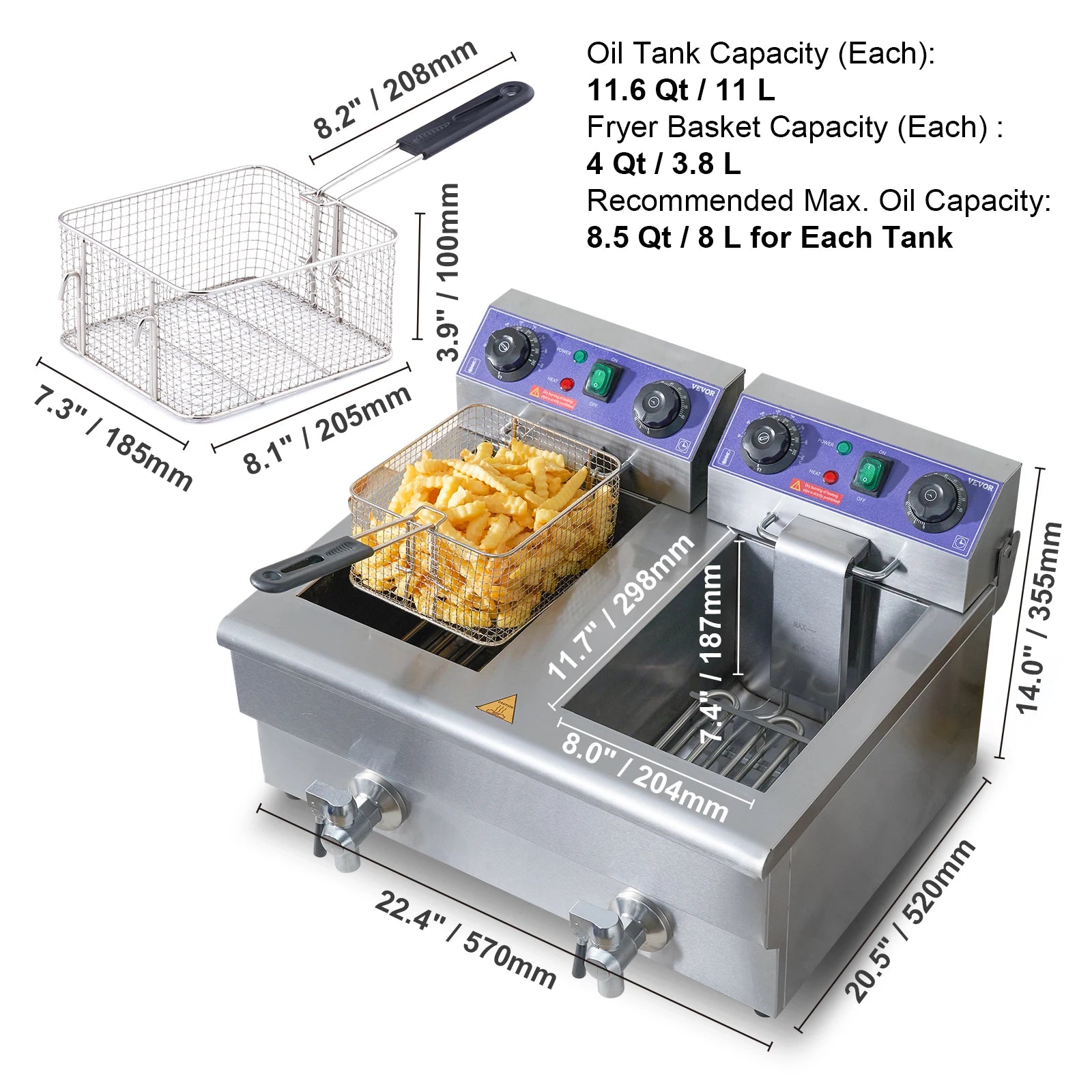 12L Electric Deep Fryer w/Dual Baskets