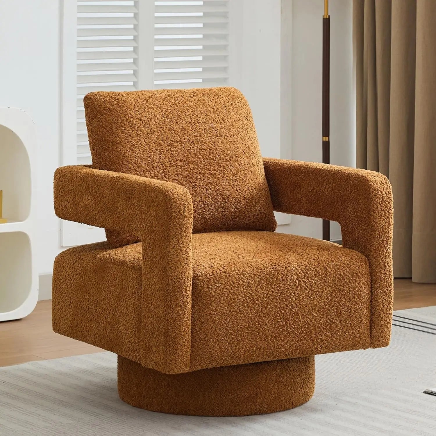 Upholstered Swivel Accent Chair Set of 2 Linen Open Back Barrel Chair with Pillow for Living Room, Beige