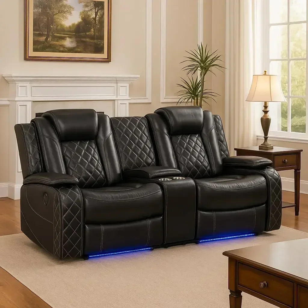 Power Living Room Furniture Sets,Electric Recliner Chair with LED Light,Sectional Sofa Loveseat with Wireless Charging