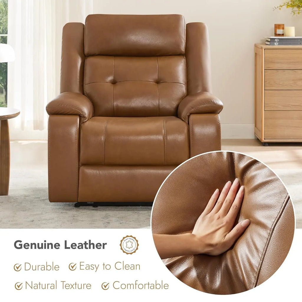 Genuine Leather Power Recliner Chair for Adults, Wall Hugger Recliner with Power Headrest