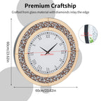 Silver,Tawny Tinted Round Mirror ,24inch Crush Diamond Large Mirrored Wall Clock