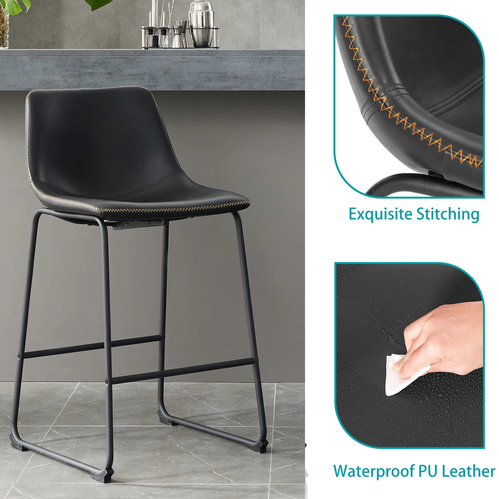 Set of 2 High Barstools with Back and Metal Leg Bar Chairs for Kitchen Island