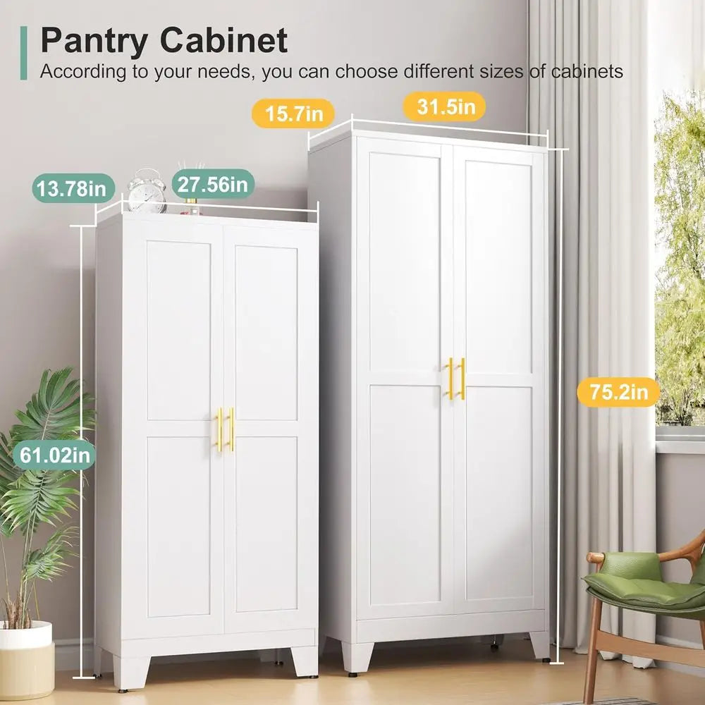 61 Metal Pantry Cabinet with 2 Doors & Adjustable Shelves