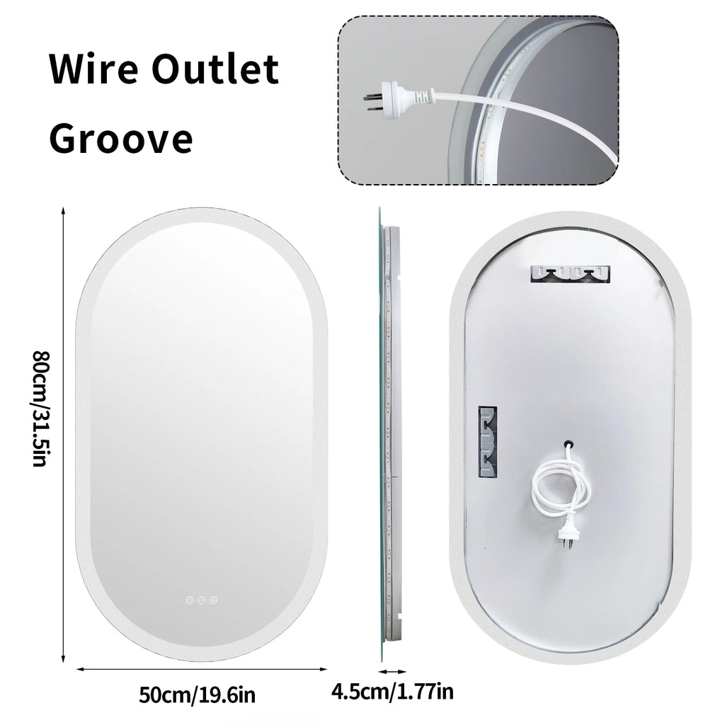 Frameless Wall Mirror with Lights Anti-Fog