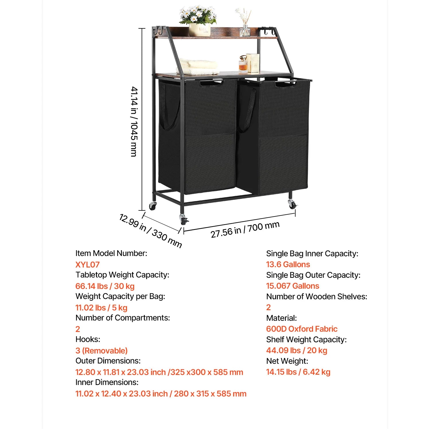 Metal Frame Freestanding Storage Organizer Baskets for Dirty Clothes