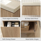 36in Wall Mounted Bathroom Vanity with Sink Ceramic Basin Travertine Countertop Storage Drawer Door Light