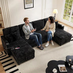 U Shaped Sleeper Sectional Sofa Pull Out Bed Double Storage Chaise USB Small Desktop Living Room 110in Black Customized