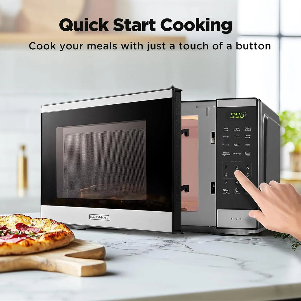 BLACK+DECKER Countertop Microwave Oven 0.9 Cu Ft - 6 Auto Menus, Child Lock, 10 Power Levels, One-Touch Start, Digital, 900W