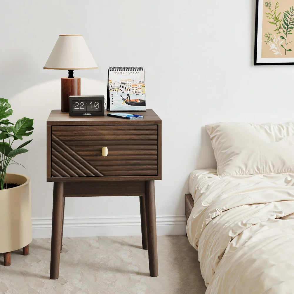 Medieval modern style walnut bed cabinet, two-piece set