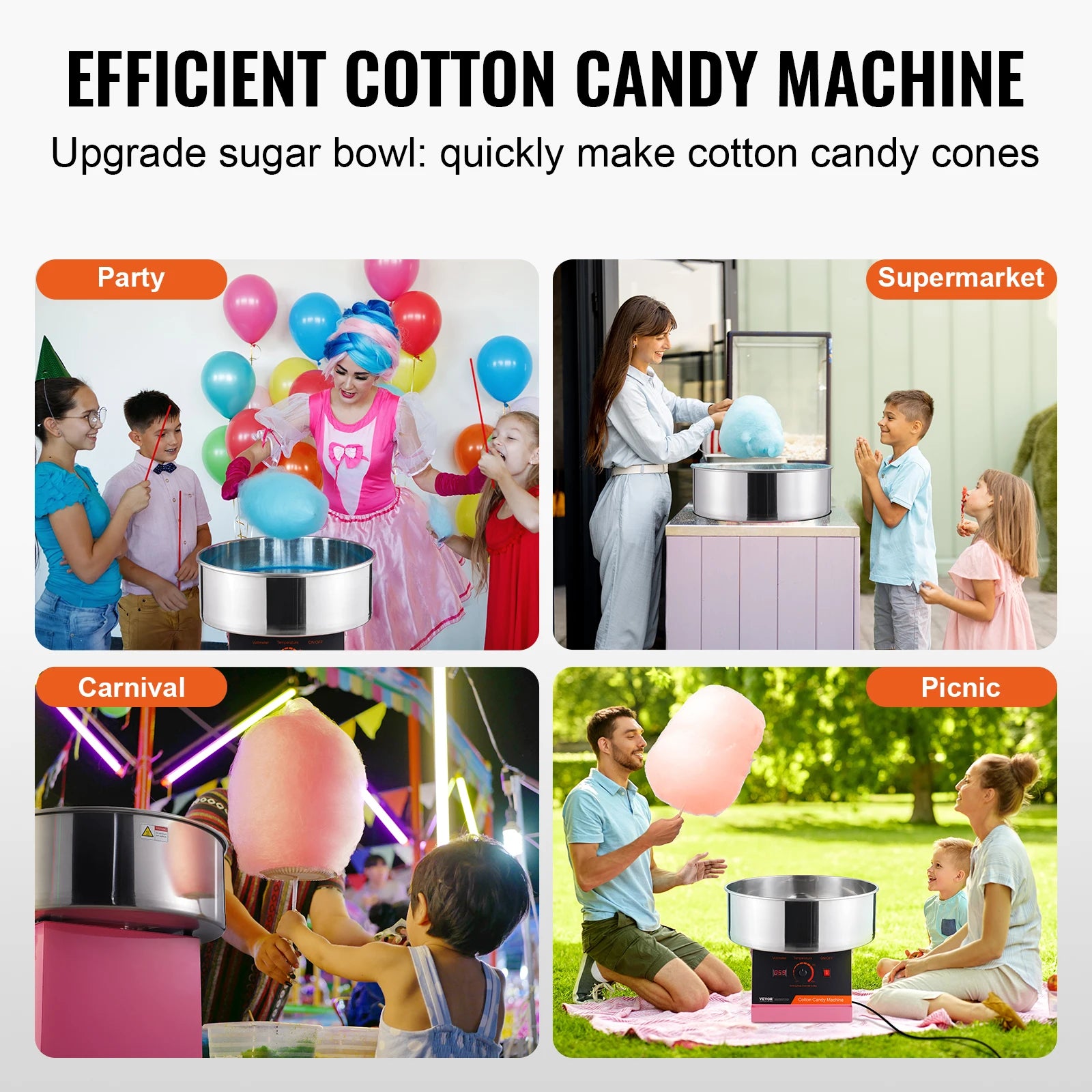 Commercial Cotton Candy Machine w/ Stainless Steel Bowl and Sugar Scoop