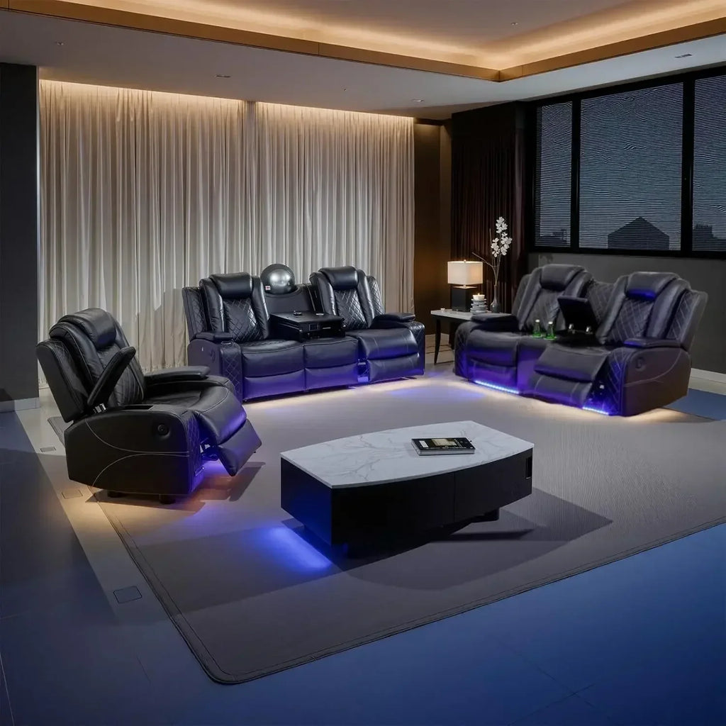 Power Living Room Furniture Sets,Electric Recliner Chair with LED Light,Sectional Sofa Loveseat with Wireless Charging