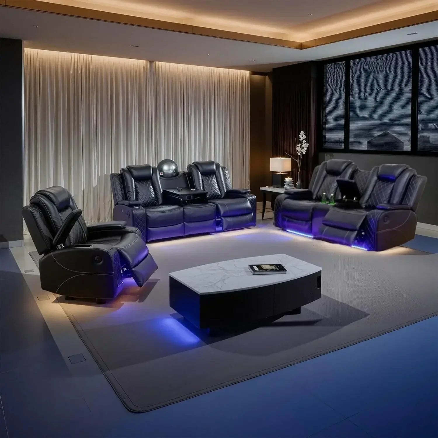 Power Living Room Furniture Sets,Electric Recliner Chair with LED Light,Sectional Sofa Loveseat with Wireless Charging