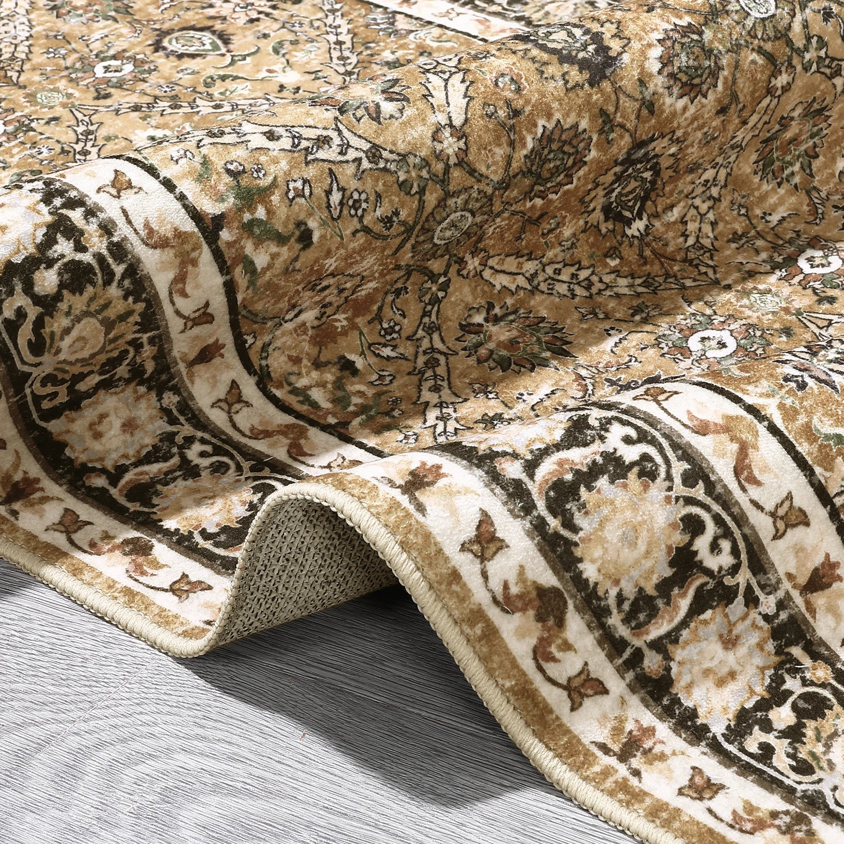 Rug for Living Room, Machine Washable, Non-Slip,Stain & Water Resistant, Low-Pile Moroccan Trellis Hallway Vintage Foldable Rug