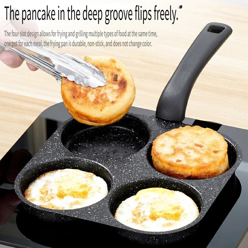 Non-stick iron omelette pan with four compartments for pancakes