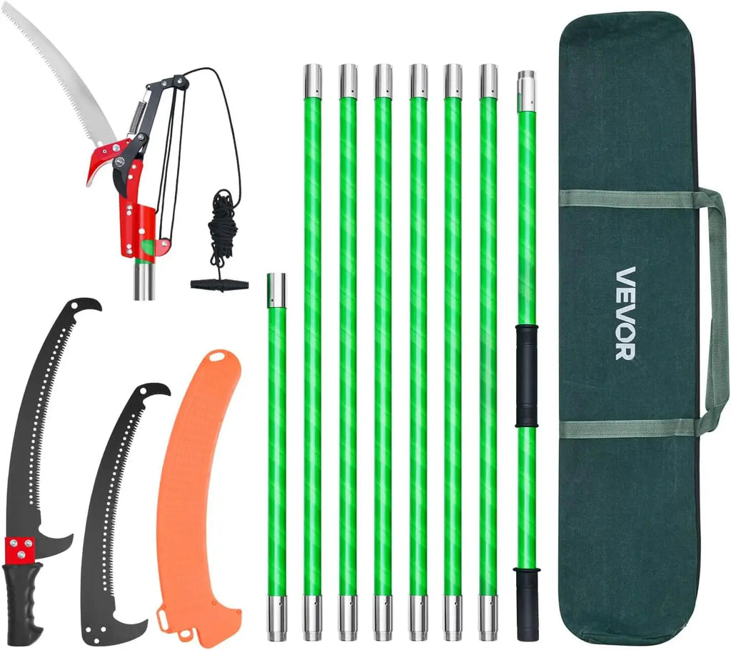 7.3-27 ft Extendable Pole Saw 8 Fiberglass Handles Steel Blade Scissors Tree Pruner for Palms Shrubs