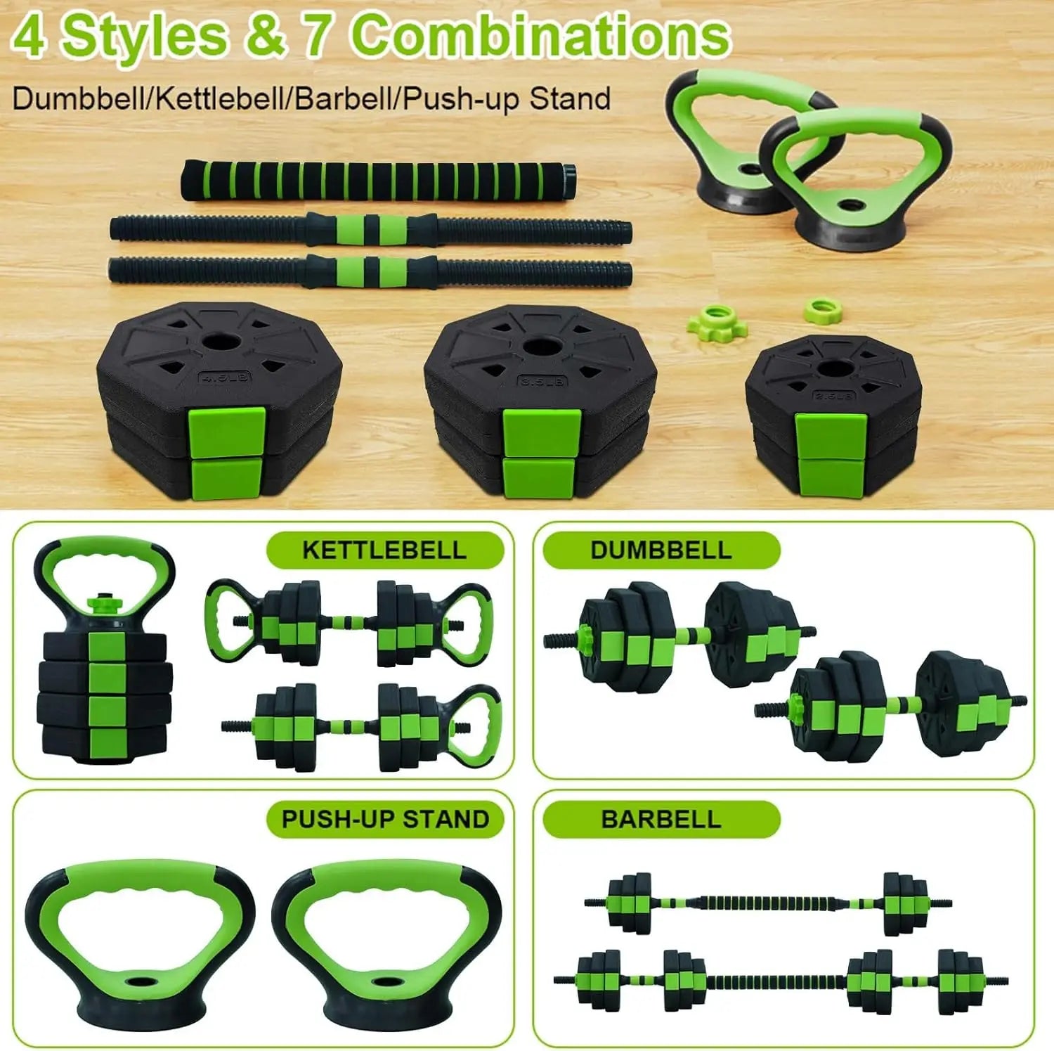 4 in 1 Adjustable Kettlebell Set  Dumbbell Set Used as Kettlebells Barbell Push up Stand for GYM Home