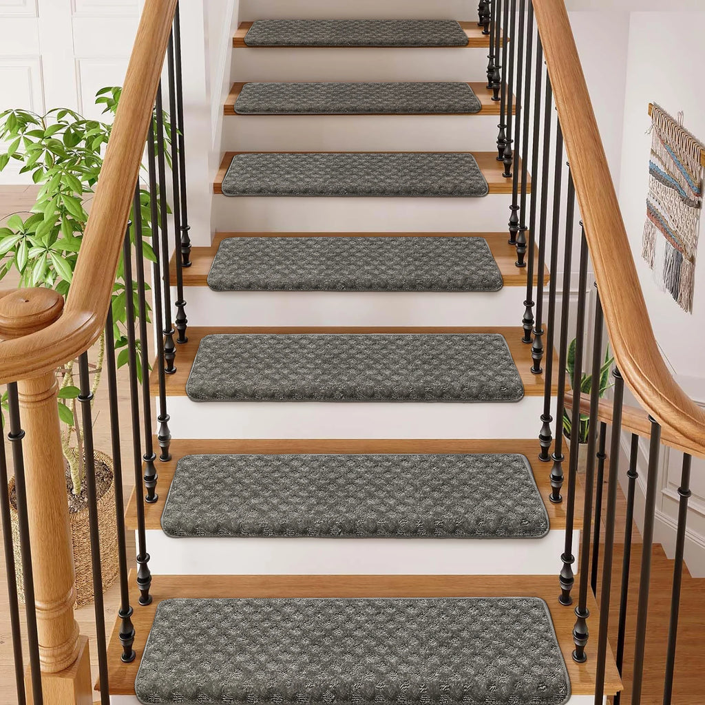 Bullnose Carpet Stair Treads Set -Non-Slip, Premium Soft，Skid Resistant, Washable, Reusable, and Easy to Install