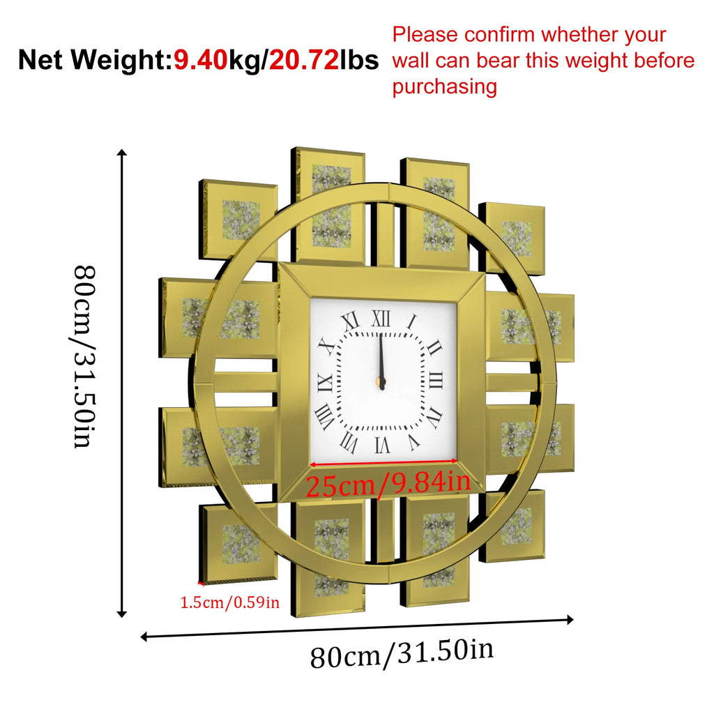 Irregular Large Crush Diamond Mirrored Wall Clock