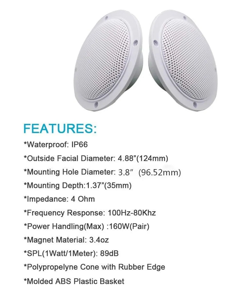 Herdio 4 Inch 160W Home In-Wall Ceiling Waterproof Speaker Surround Sound