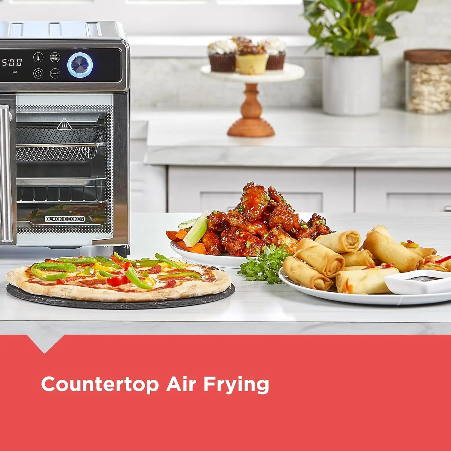 12-in-1 Air Fryer Toaster Oven, Fast Convection Cooking, Fits Whole Pizza, Stainless Steel French Doors