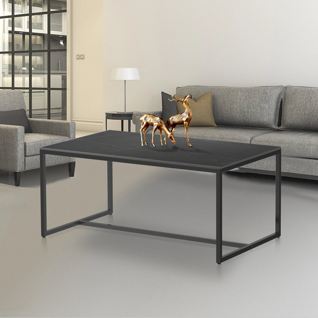 Modern Marble and Metal Frame Open Rectangle Coffee Accent Table