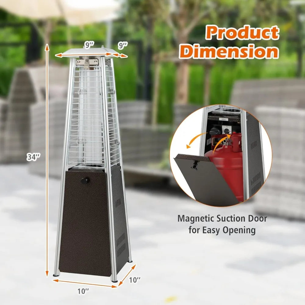 Portable Outdoor Tabletop Heater, 10,000 BTU with Tip-Over Protection & Crystal Glass Tube for Patio, Deck, Porch