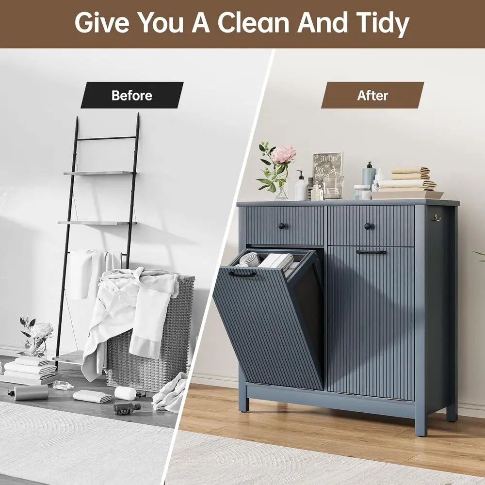 Dual-Section Laundry Hamper and 20-Gallon Waste Bin