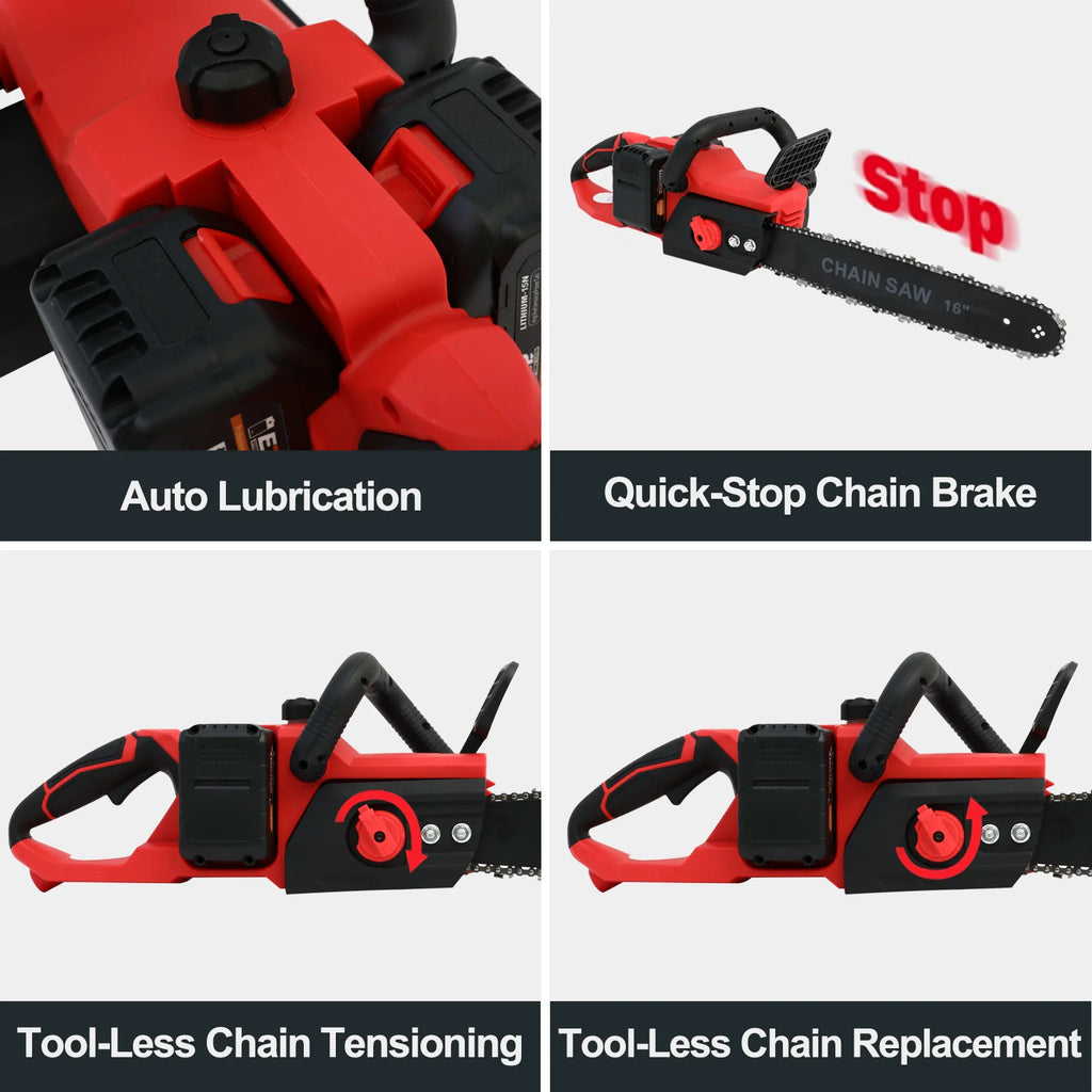 Cordless 42V 1350W Brushless Two Batteries 3 Chains 2 Chargers for Chainsaw