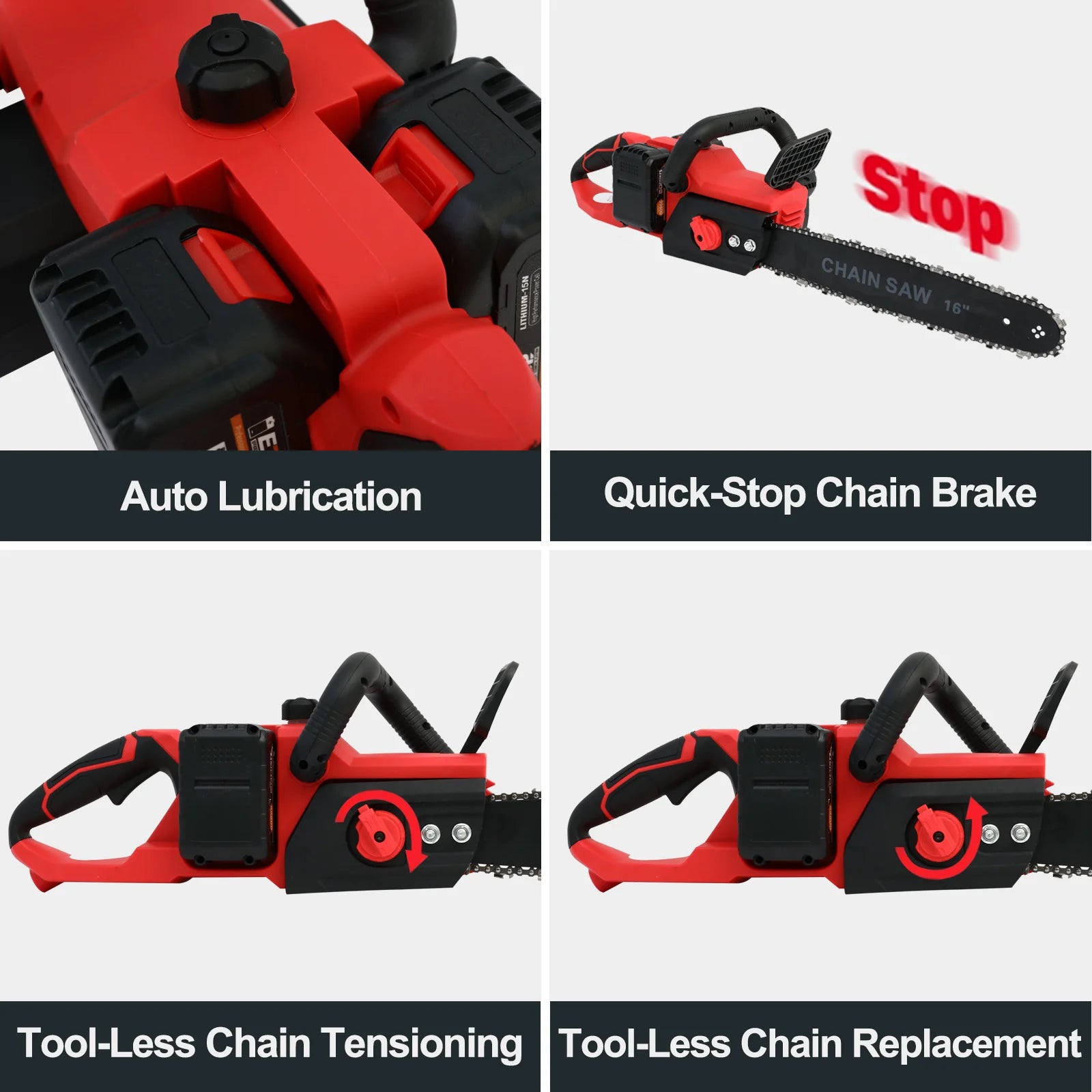 Cordless 42V 1350W Brushless Two Batteries 3 Chains 2 Chargers for Chainsaw