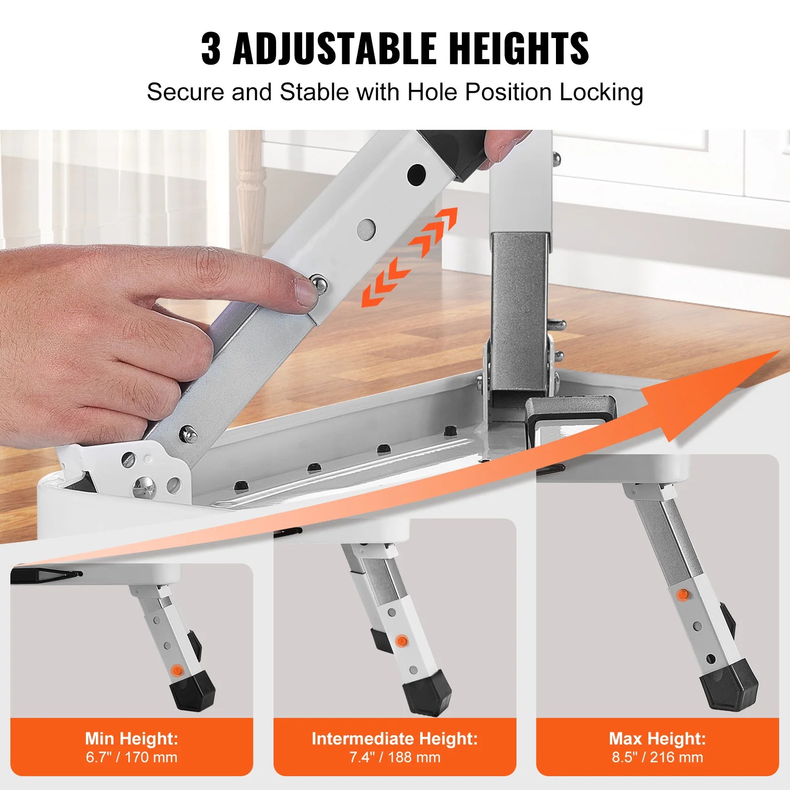 VEVOR Step Stool 1 Step 330lbs Capacity Adjustable Height Toddlers Adults Non Slip Sturdy For Office RVs Pets Bathrooms Bedrooms