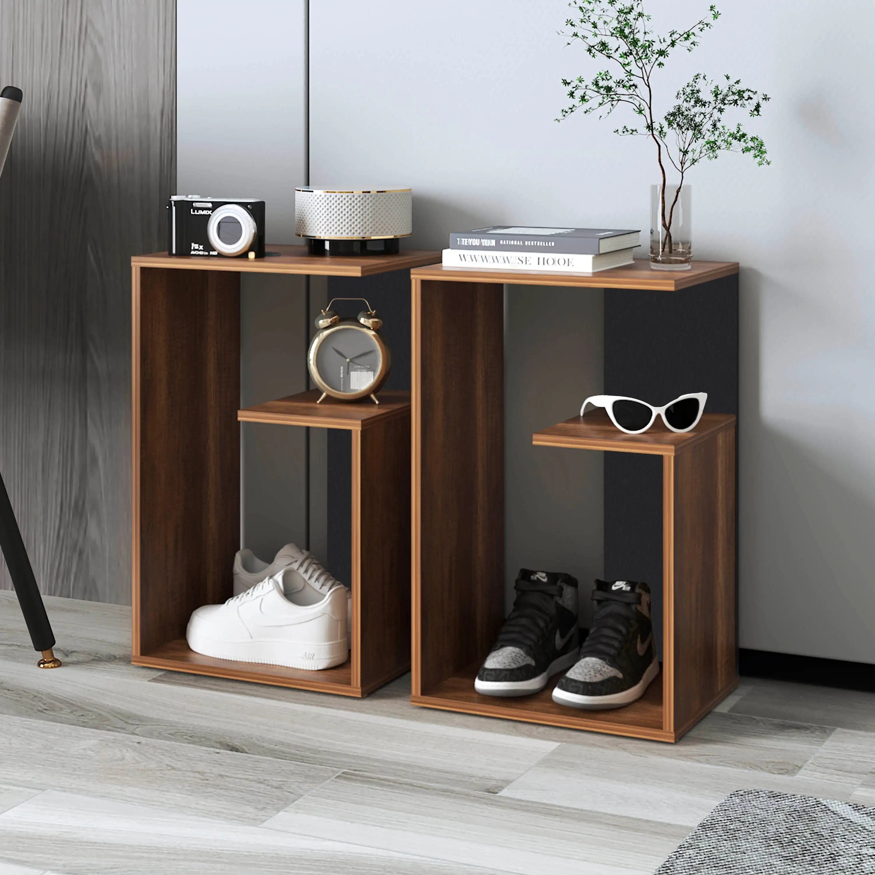 25" High 3-Tier Side Table Black Wengue - Walnut