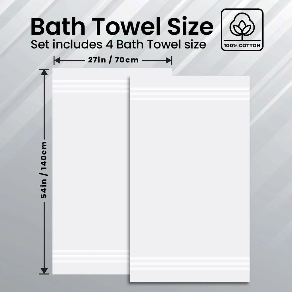 Luxury Cotton Bath Towels Set of 2, 27x54 Inches, Brilliant White - Soft and Absorbent for Ultimate Comfort