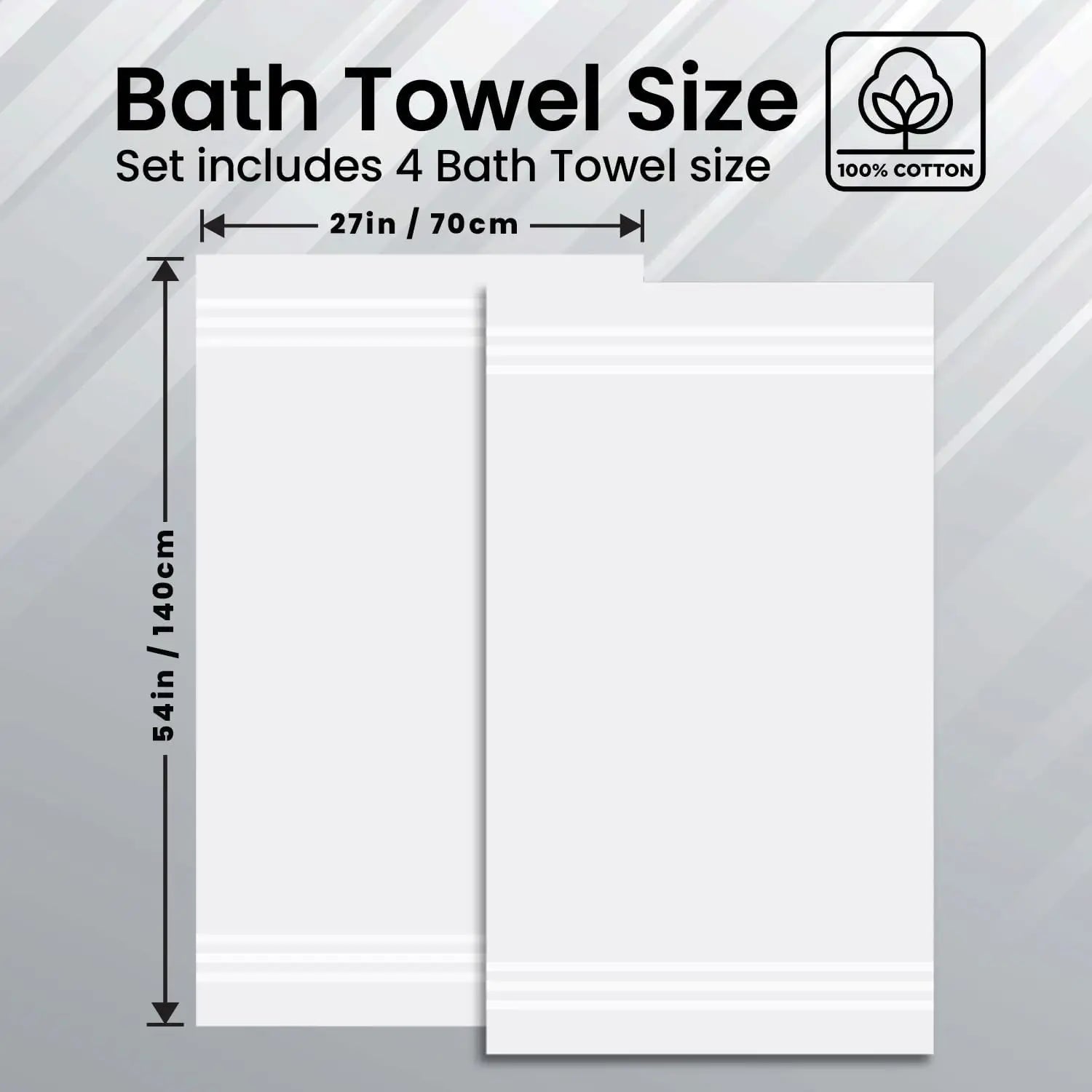 Luxury Cotton Bath Towels Set of 2, 27x54 Inches, Brilliant White - Soft and Absorbent for Ultimate Comfort