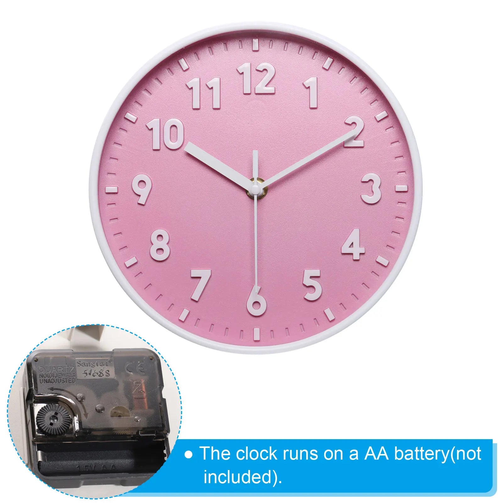 8 Inch Wall Clock 3D Number Quartz Battery Operated Silent Non-Ticking