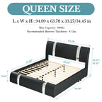 Modern Faux Leather Bed Frame with Iron Pieces Decor, with Height-Adjustable Headboard