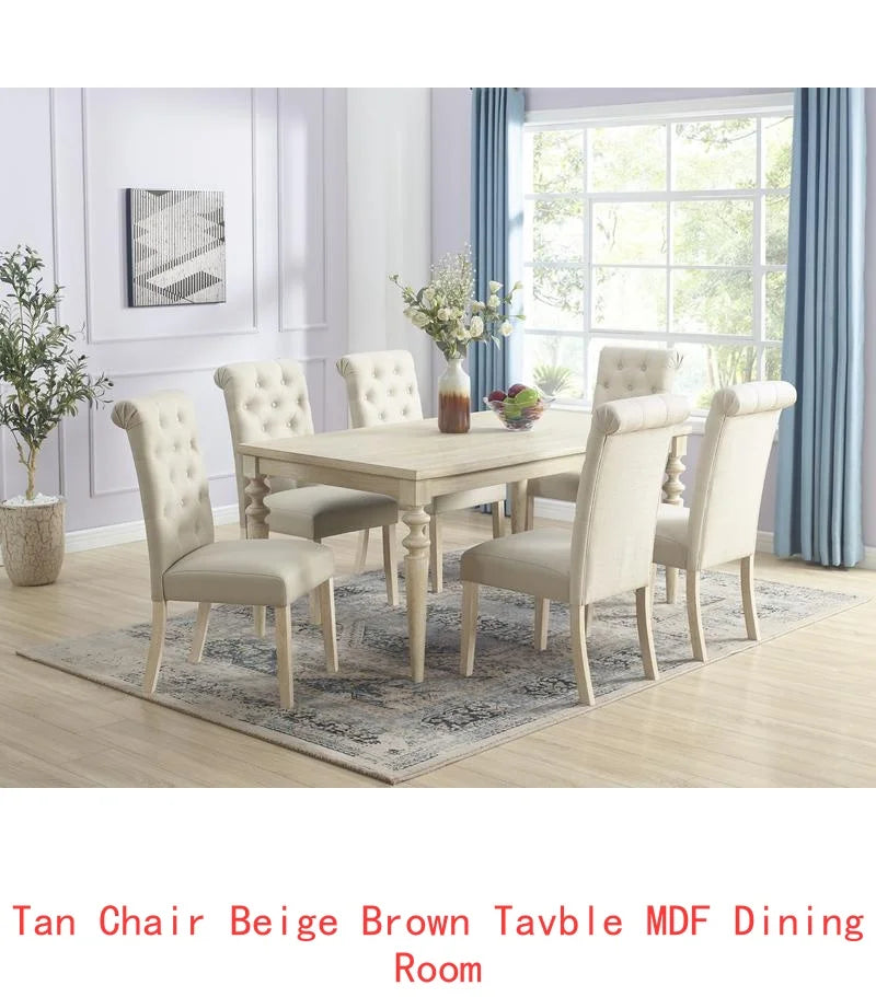 7-Piece Dining Set with Turned-Leg Table and 6 Tufted Chairs