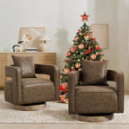 Upholstered Swivel Accent Chair Set of 2 Linen Open Back Barrel Chair with Pillow for Living Room, Beige